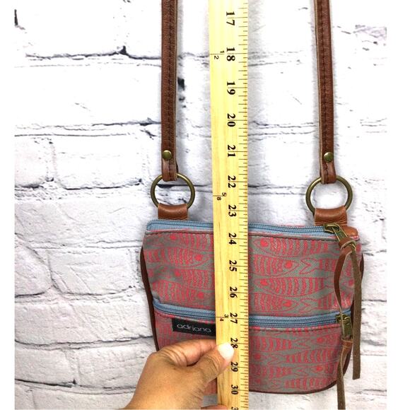Adriana Fish Zippered Gray Red Screen Printed Fabric Crossbody - Picture 9 of 10